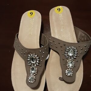 Restricted Taupe Jeweled Wedge Sandals Size 9